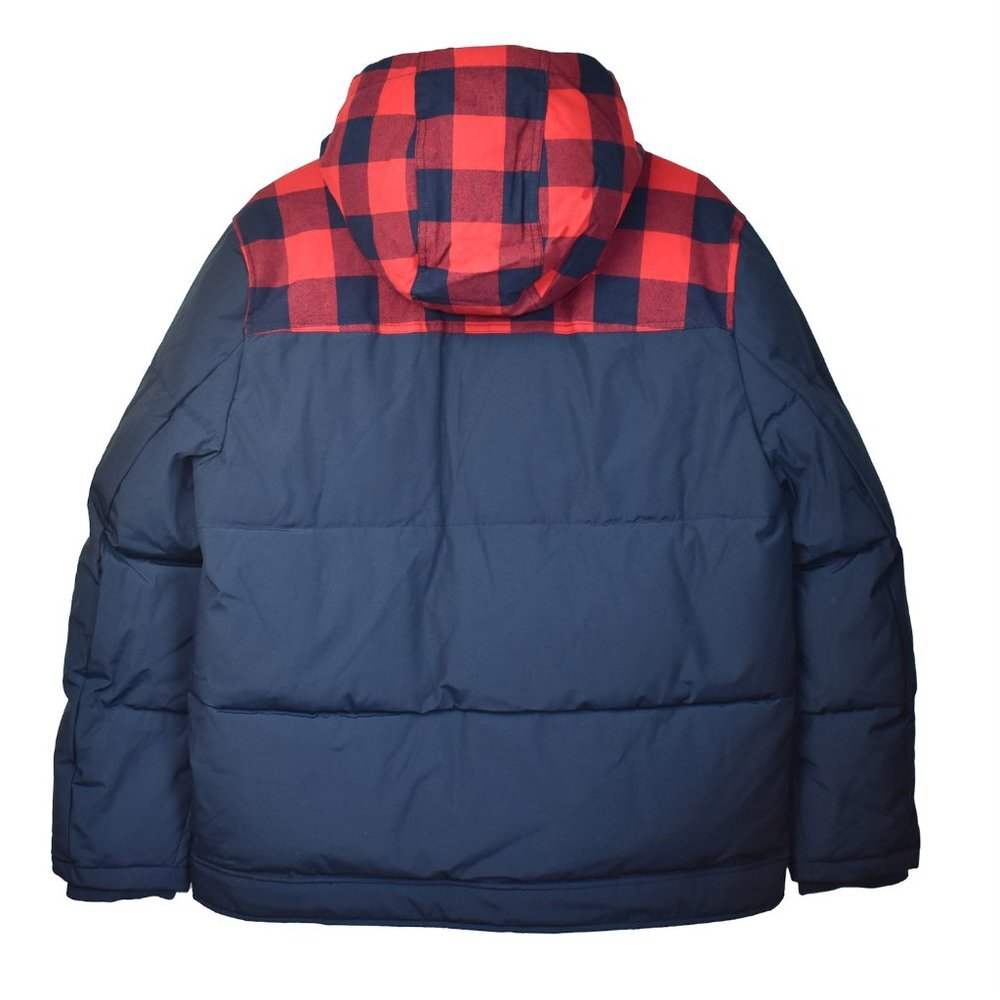 Levi's Men's Jacket Heavyweight Mid-Length Hooded Military Puffer Navy Red Plaid - Picture 4 of 6